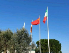 Chinese and Russian flags Raised In Italy